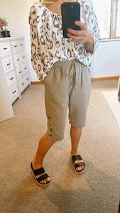 Shorts: Button detail drawstring waist long linen shorts