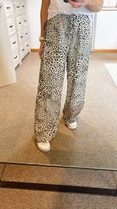 Pants: Leopard print drawstring waist wide leg pants