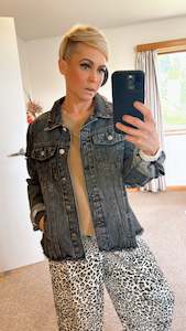 Coats Jackets: Vintage black raw hem denim jacket