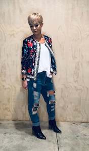 Coats Jackets: Flower pattern Chinese collar blazer