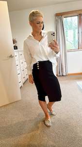 All Shorts: High waist button detail black split front skirt