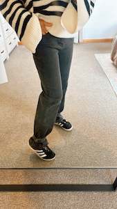 Jeans: Vintage black BF style stretch strap detail jeans