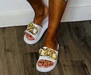 Shoes: Chain detail slides