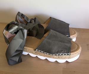 Shoes: Grey suede look upper platform lace sandal