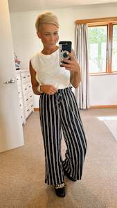 New Pants: Wide leg paperbag waist striped pants