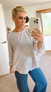 Sale Stuff: Linen blend check frill hem top