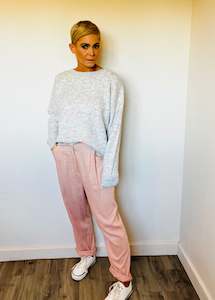 Work Bottoms Sale: Dusky pink high waist pleat front cuff trousers