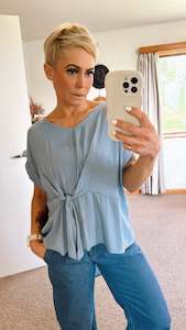 20 Tops: Blue side tie V neck top