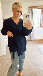 Knit Jumper Sale: Navy wrap knit top