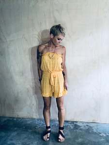 Shorts: High waist pleated strapless romper- yellow