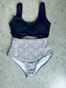 Swimwear: Dalmatian print cut out one piece swimsuit