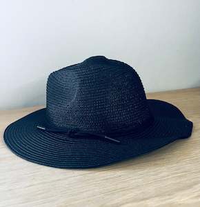 Scarves Hats: Black large brim straw hat