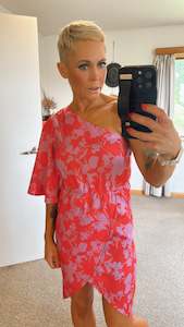 Summer Dress Sale: Oblique split front pink & red dress