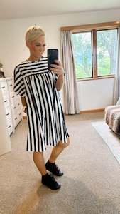 Dresses 40 Under: Butterfly sleeve smock stripe print dress