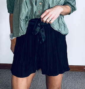 All Shorts: Satin paperbag waist belted shorts
