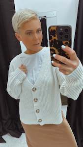 Coats Jackets: Pink Diamond chunky knit button through cardigan