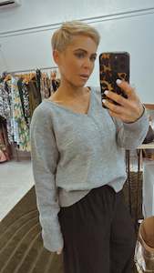 Knit Jumper Sale: V neck grey basic knit jumper