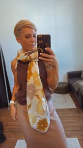 Scarves: Yellow leaf print scarf