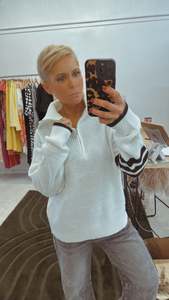 Knit Jumper Sale: Refuge college zip jumper white