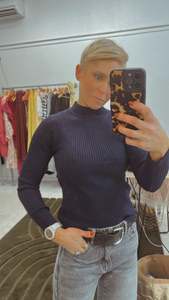 Knit Jumper Sale: Refuge ribbed knit soft navy skivvy