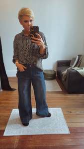 Dark Denim Front Pocket Wide Leg Wide Cuff Jeans