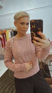 Knit Jumper Sale: Pearl detail marle pink knit jumper