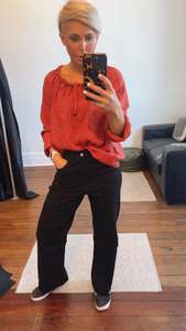 All Pants: Black Wide Leg Stretch Jeans