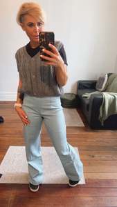 All Pants: Light Wash High Waist Tuck Detail Wide Leg Stretch Jeans