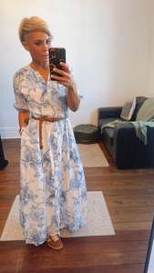 Blue Oriental Floral Print Button Through Maxi Dress