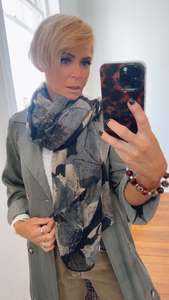 Accessories: Black Hibiscus Flower Print Scarf