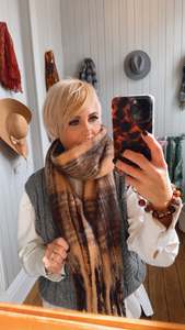 Accessories: Brown & Beige Check Fluffy Scarf