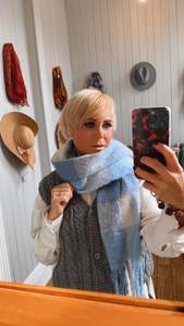 Accessories: Pale Blue & White Check Tassel Edge Scarf