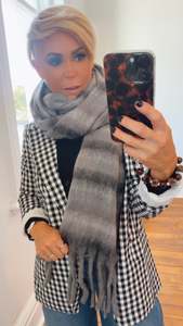 Accessories: Grey Ombre Knit Tassel Scarf