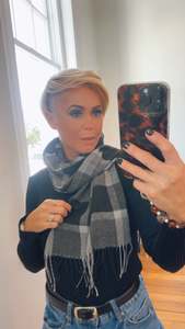 Accessories: Grey & Black Check Knit Scarf