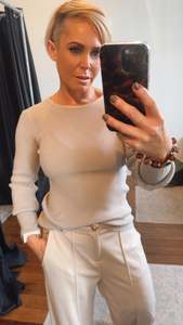 Tops: Bishop Sleeve Round Neck Jumper Stone