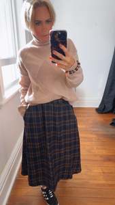 All Shorts: Navy Tartan Full Winter Skirt With Pockets