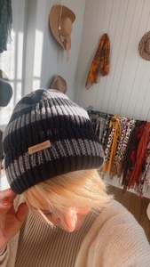 Stripe Knit Beanie Black & Grey