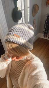 Stripe Beanie Knit Grey & White