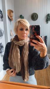 Accessories: Ombre Khaki & Brown Crinkle Scarf