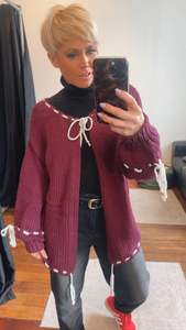 Tops: Wine String Detail Cardi