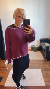 Tops: Wine String Detail Knit Jumper