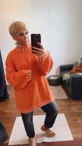 Tops: Orange Border Oversized Wool Blend Jumper