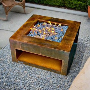 Fire Bowls: Square Gas Fire Pit with Storage