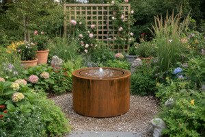 Garden Features: The Hanmer Table Top Cylinder Corten Water Feature (NEW)