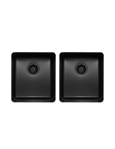 Matte Black Sinks Taps: Essentials 840mm Double Bowl Sink