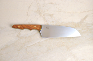 Products: Neu Santoku 170 – Walnut with G10 in Black, Yellow & Green Slate