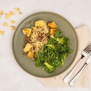Honey Mustard Lentil and Potato Bake with Green Vegetables (V)