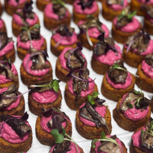 Platters Canapes: Falafel Bites with Roasted Aubergine & Hummus (Vegan)