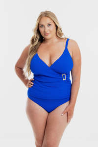 Cobalt Pebbled Texture Tankini Cross Over Set