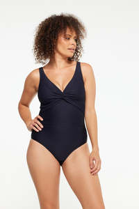 New: Navy Ribbed Texture Twist One Piece Swimsuit